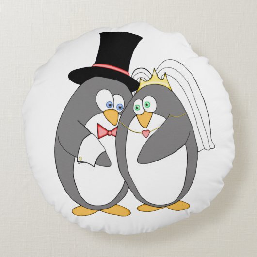 Penguin Love Personalized Keepomwille Rond Kussen (Achterkant)