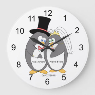 Penguin Love Personalized Wedding Clock Grote Klok