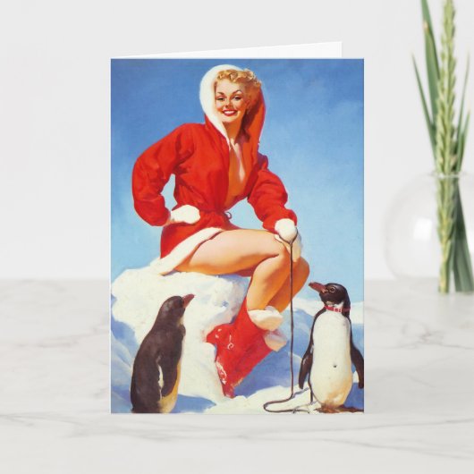 Penguin Love Pin-Up Wenskaart Feestdagen Kaart (Voorkant)