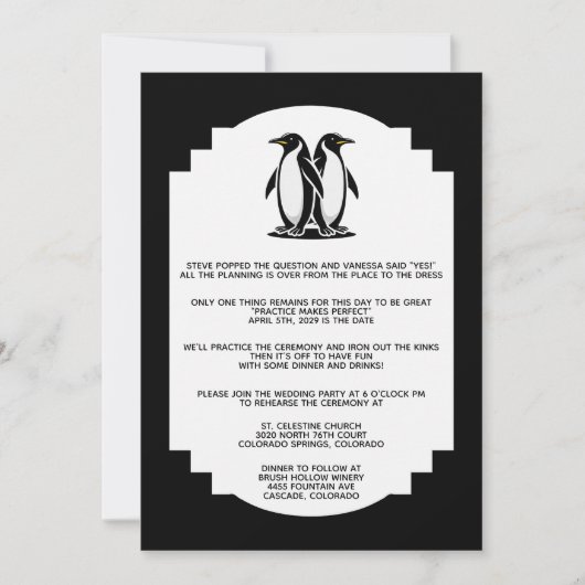 Penguin Love repetitie uitnodiging voor het diner (Voorkant)