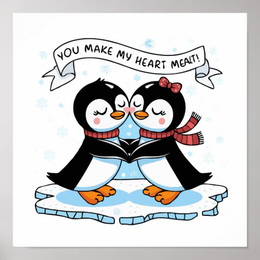 Penguin Love: Schattige 'Heart Melting' Couple Art Poster (Voorkant)