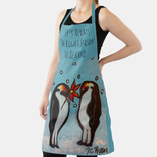 Penguin Love Whimsical Art Apron Schort (Insitu)