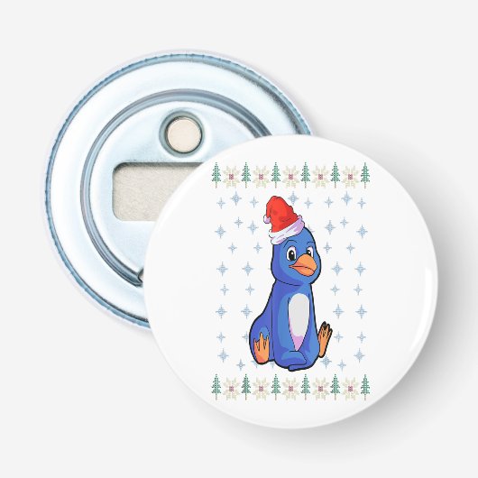 Penguin Lover Button Bottle Open met magneet Flesopener (Voorkant)