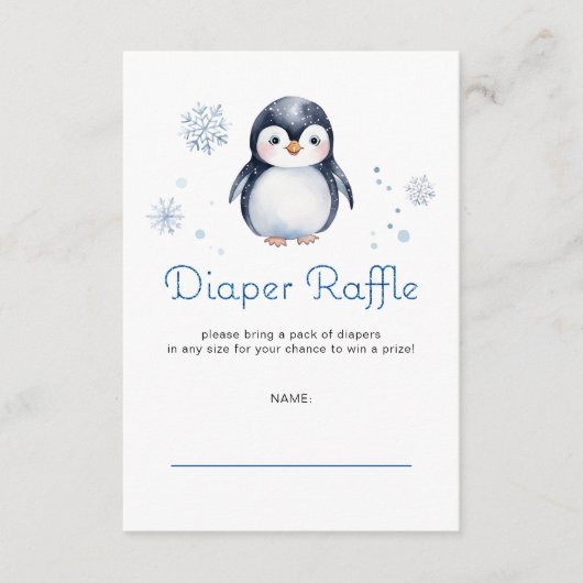 Penguin Luier Raffle Kaart – Winterthema (Voorkant)