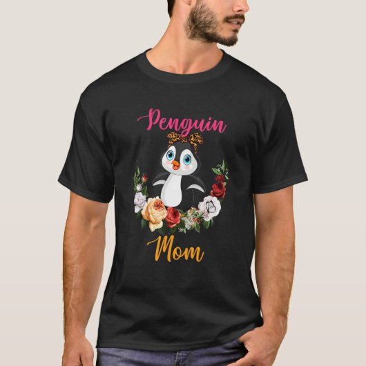 Penguin Mam Floral Penguin Bow Stropdas Lover Moed T-shirt (Voorkant)
