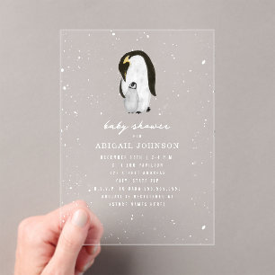 Penguin Mama & Baby shower Wintersneeuw Neutraal Acryl Uitnodigingen