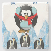 Penguin Marble Stone Onderzetter Kerstmis (Voorkant)