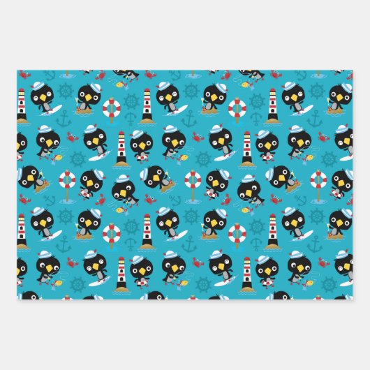 Penguin Marine Life Wrapping Paper Set (Voorkant)