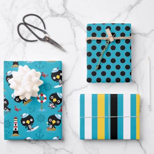 Penguin Marine Life Wrapping Paper Set (Voorkant)