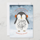 Penguin Merry en Bright Kerstdochter Son Feestdagenkaart (Voorkant)