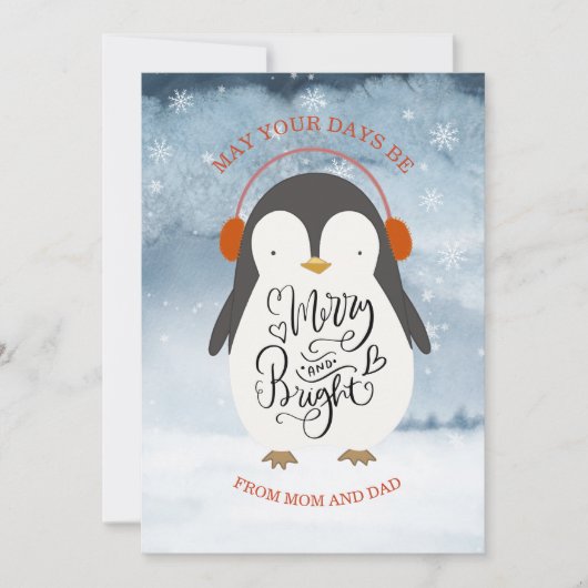 Penguin Merry en Bright Kerstdochter Son Feestdagenkaart (Voorkant)
