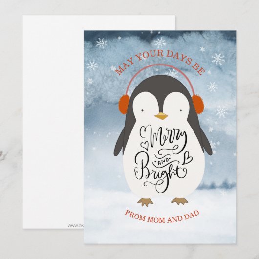 Penguin Merry en Bright Kerstdochter Son Feestdagenkaart (Voorkant / Achterkant)