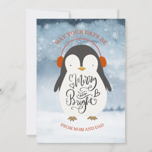 Penguin Merry en Bright Kerstdochter Son Feestdagenkaart