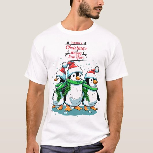 Penguin Merry Kerstmis T-shirt (Voorkant)