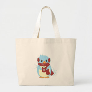 Penguin met Cocoa Grote Tote Bag