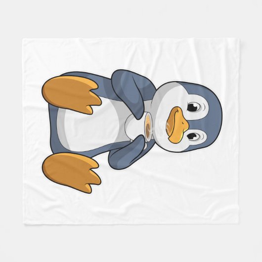 Penguin met Coffee Cup Fleece Deken (Voorkant (Horizontaal))