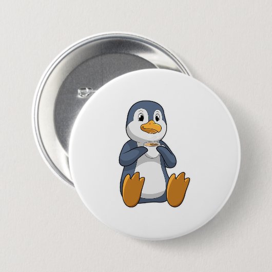 Penguin met Coffee Cup Ronde Button 7,6 Cm (Voorkant /achterkant)