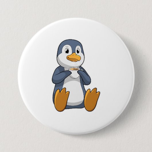 Penguin met Coffee Cup Ronde Button 7,6 Cm (Voorkant)