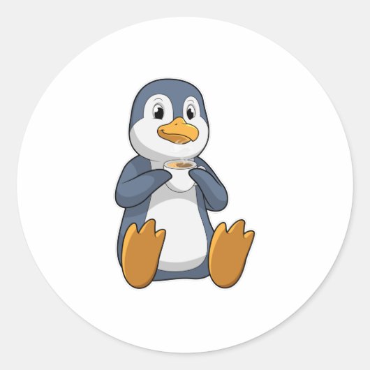 Penguin met Coffee Cup Ronde Sticker (Voorkant)