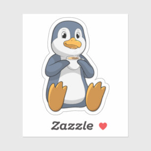 Penguin met Coffee Cup Sticker