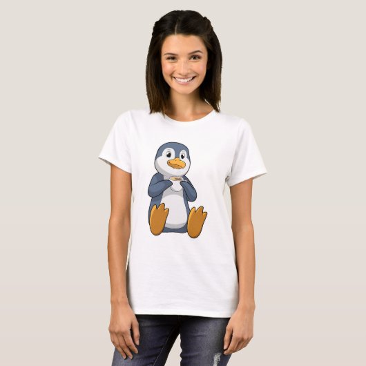 Penguin met Coffee Cup T-shirt (Voorkant volledig)