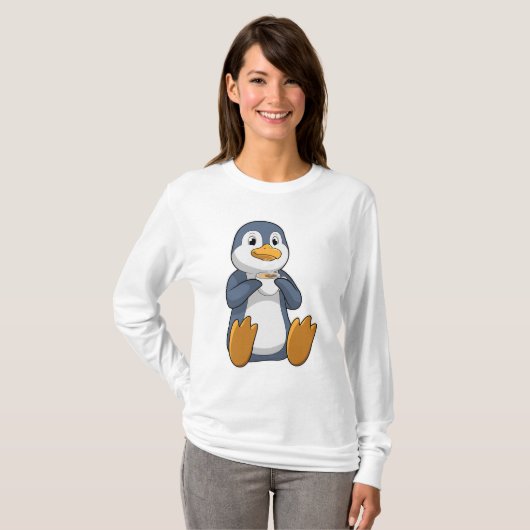 Penguin met Coffee Cup T-shirt (Voorkant volledig)