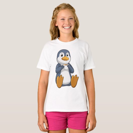 Penguin met Coffee Cup T-shirt (Voorkant volledig)