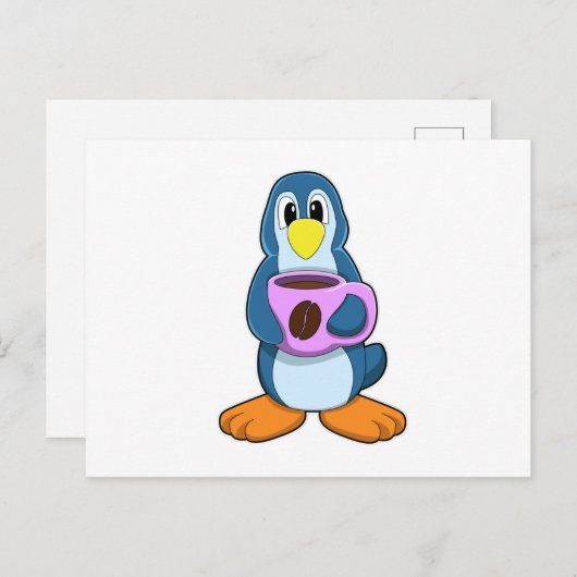 Penguin met Cup Briefkaart (Voorkant / Achterkant)
