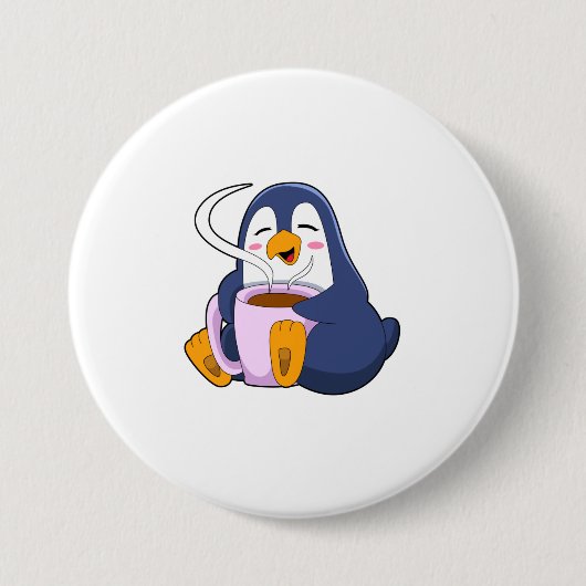 Penguin met Cup Ronde Button 7,6 Cm (Voorkant)