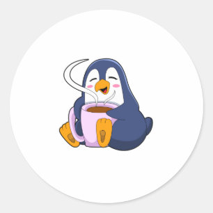 Penguin met Cup Ronde Sticker