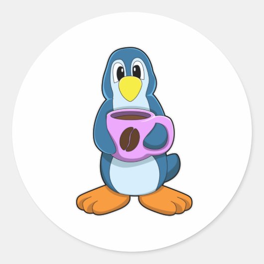 Penguin met Cup Ronde Sticker (Voorkant)