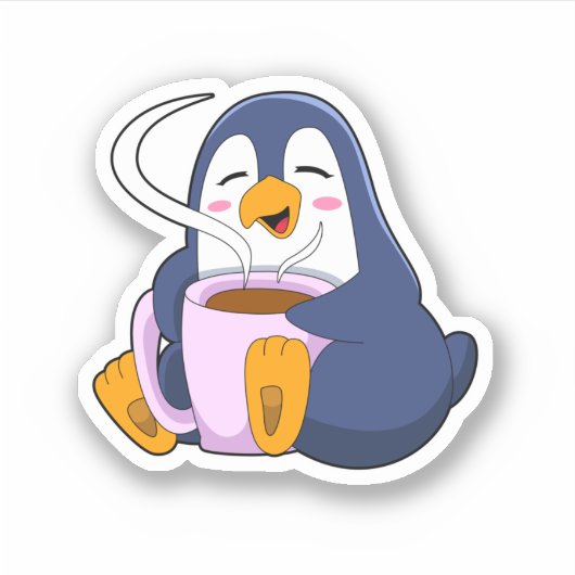 Penguin met Cup Sticker (Voorkant)