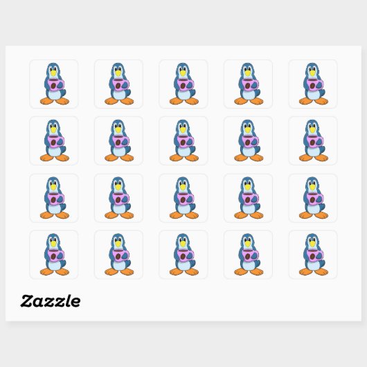 Penguin met Cup Vierkante Sticker (Vel)