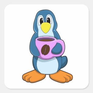 Penguin met Cup Vierkante Sticker