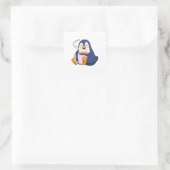 Penguin met Cup Vierkante Sticker (Tas)