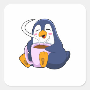 Penguin met Cup Vierkante Sticker