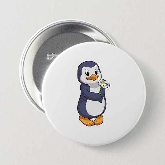 Penguin met Daisy Ronde Button 7,6 Cm (Voorkant /achterkant)