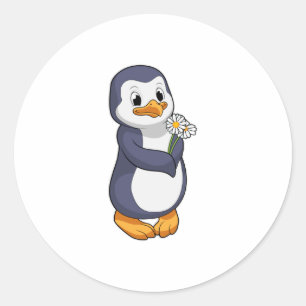 Penguin met Daisy Ronde Sticker
