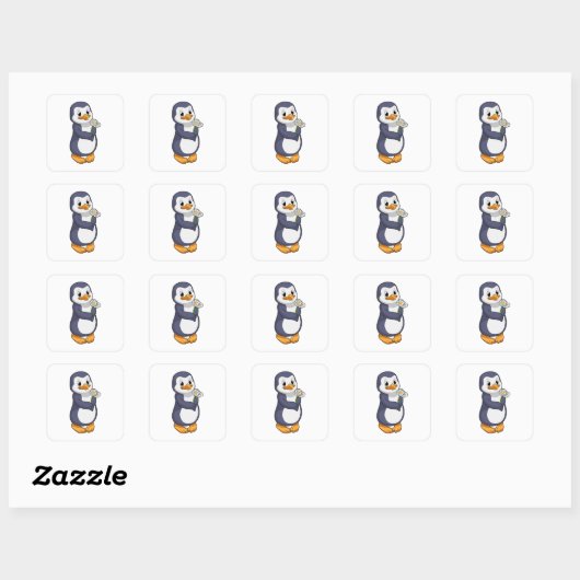 Penguin met Daisy Vierkante Sticker (Vel)