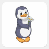 Penguin met Daisy Vierkante Sticker (Voorkant)