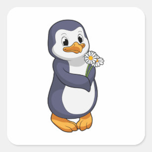 Penguin met Daisy Vierkante Sticker