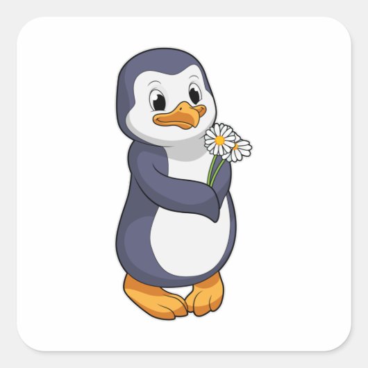 Penguin met Daisy Vierkante Sticker (Voorkant)