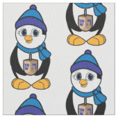 Penguin met Dreidel op Hanukkah Stof (Close Up)