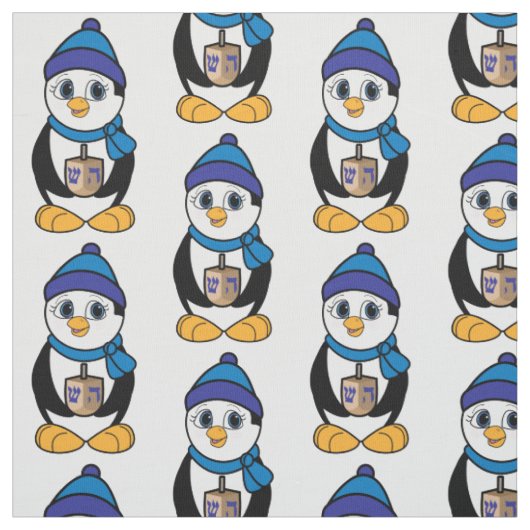 Penguin met Dreidel op Hanukkah Stof (Swatch)