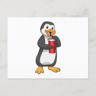 Penguin met Drink bekertje met stro Briefkaart