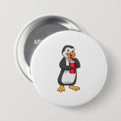Penguin met Drink bekertje met stro Ronde Button 7,6 Cm (Voorkant /achterkant)