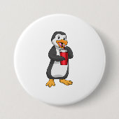 Penguin met Drink bekertje met stro Ronde Button 7,6 Cm (Voorkant)