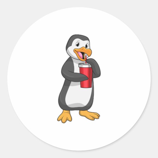 Penguin met Drink bekertje met stro Ronde Sticker (Voorkant)