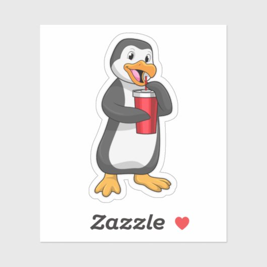 Penguin met Drink bekertje met stro Sticker (Vel)