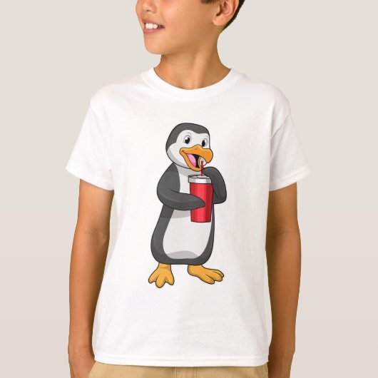 Penguin met Drink bekertje met stro T-shirt (Voorkant)